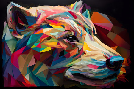 A beautiful wolf, modern artwork, abstract colorful painting with geometric shapes. Hand drawn digital painting. Created with generative AIの素材
