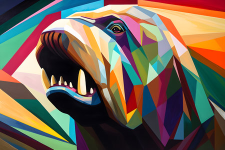 A beautiful walrus, modern artwork, abstract colorful painting with geometric shapes. Hand drawn digital painting. Created with generative AIの素材