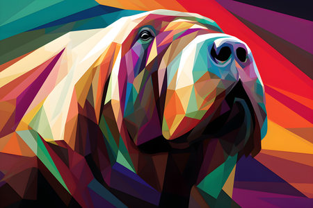 A beautiful walrus, modern artwork, abstract colorful painting with geometric shapes. Hand drawn digital painting. Created with generative AIの素材
