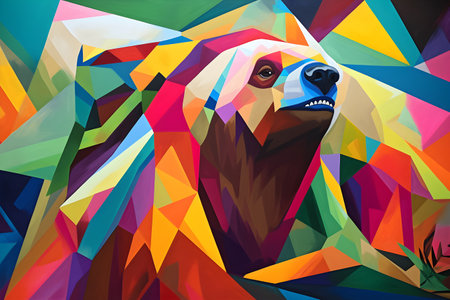 A beautiful sloth, modern artwork, abstract colorful painting with geometric shapes. Hand drawn digital painting. Created with generative AIの素材