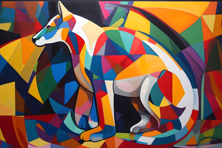 A beautiful weasel, modern artwork, abstract colorful painting with geometric shapes. Hand drawn digital painting. Created with generative AIの素材