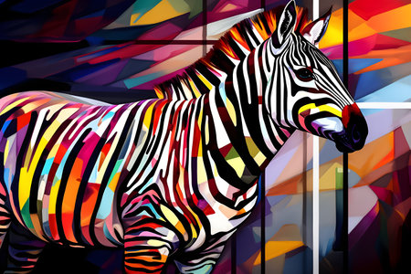 A beautiful zebra, modern artwork, abstract colorful painting with geometric shapes. Hand drawn digital painting. Created with generative AIの素材
