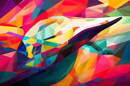A beautiful whale, modern artwork, abstract colorful painting with geometric shapes. Hand drawn digital painting. Created with generative AIの素材