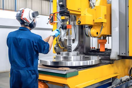 A diligent factory worker operating heavy machinery on the production line, ensuring the smooth and efficient manufacturing process. Generative AIの素材