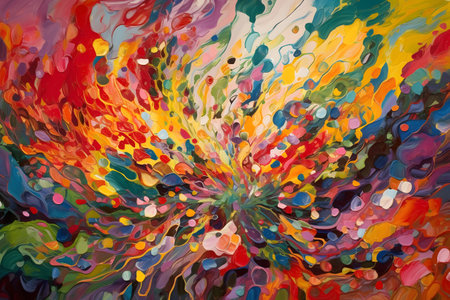 A lively abstract background composed of fluid and organic shapes in a rainbow spectrum of vibrant colors, symbolizing joy, energy and movement. Generative AIの素材