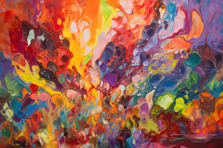 A lively abstract background composed of fluid and organic shapes in a rainbow spectrum of vibrant colors, symbolizing joy, energy and movement. Generative AIの素材