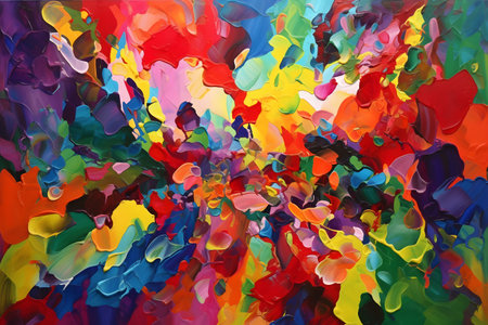 A lively abstract background composed of fluid and organic shapes in a rainbow spectrum of vibrant colors, symbolizing joy, energy and movement. Generative AIの素材
