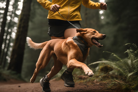 Person taking their energetic dog for a run, experiencing improved physical health and a stronger bond. Generative AIの素材