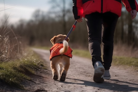 Person taking their energetic dog for a run, experiencing improved physical health and a stronger bond. Generative AIの素材