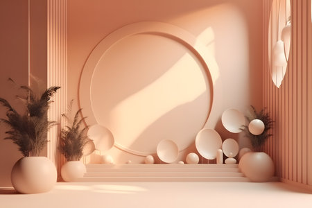 3d rendering of a pastel beige wall background, sunset lighting. Created with generative AIの素材