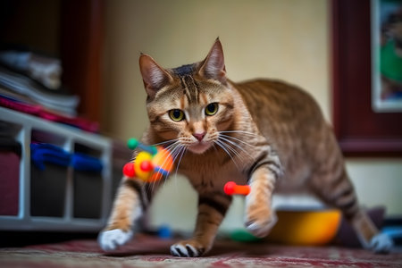 Playful cat chasing a toy, providing endless entertainment and laughter. Generative AIの素材