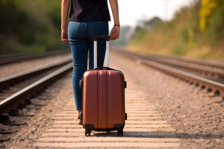 A person with a suitcase or travel bag in hand, depicting the frequent travels and constant motion associated with a hectic and busy lifestyle. Generative AIの素材