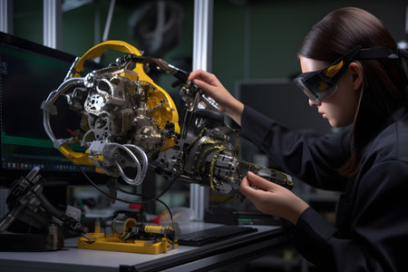 A mechanical engineer conducting research and development, exploring innovative materials and technologies to improve mechanical systems. Generative AIの素材