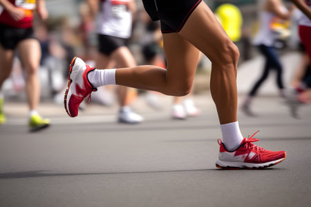 Panning or motion blur shot of a runner in a marathon. Speed and determination. Generative AIの素材