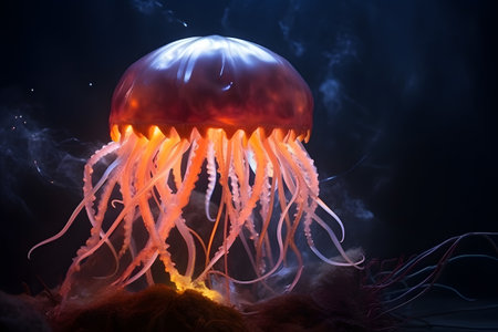 Spooky portrait of a jellyfish in a Halloween setup in studio, dramatic lighting. Generative AIの素材
