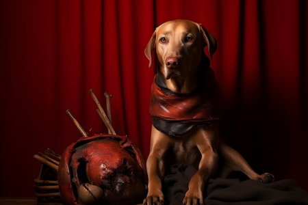 Spooky portrait of a Labrador Retriever (dog) in a Halloween setup in studio, dramatic lighting. Generative AIの素材