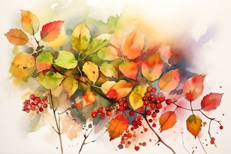 Autumn colors, colorful watercolor on white background paper. Generative AIの素材