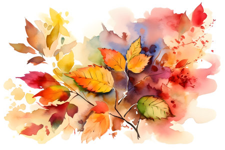 Autumn colors, colorful watercolor on white background paper. Generative AIの素材