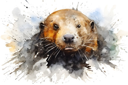 Modern colorful watercolor painting of a mole, textured white paper background, vibrant paint splashes. Generative AIの素材