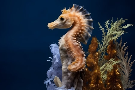 A seahorse in a Christmas setup. Studio portrait, winter festive season template. Generative AIの素材