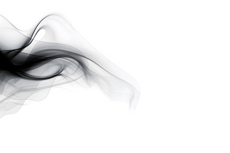 Round Wavy Black Smoke Isolated on White Background.の素材