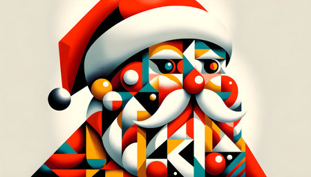 Abstract Geometric Santa Claus: A Surreal Modern Christmas Painting. Created with Generative AIの素材