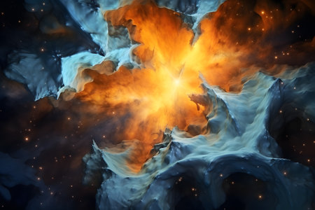 Interstellar Star with Psychedelic Nebulae and Atmospheric Clouds. Generative AIの素材