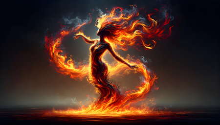 Fiery Female Silhouette. Generative AIの素材