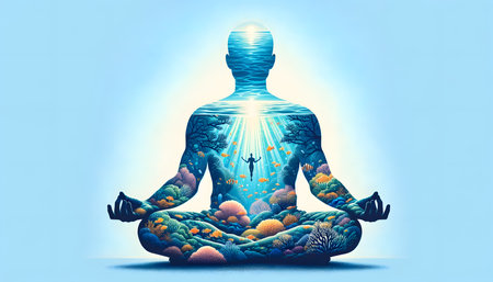 Meditative Pose with Underwater Serenity. Digital Artの素材
