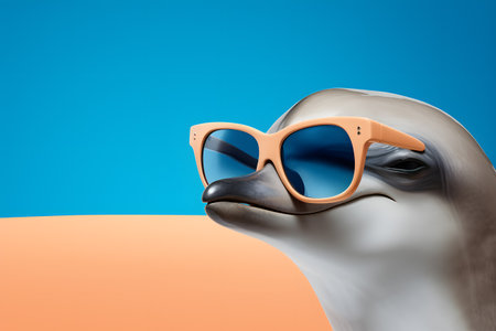 Dynamic Dolphin with Surfer's Sunglasses Portrait. Generative AI.の素材