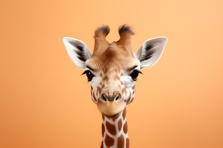 Cute Baby Giraffe Portrait in Vibrant Minimalist Studio. Generative AI.の素材