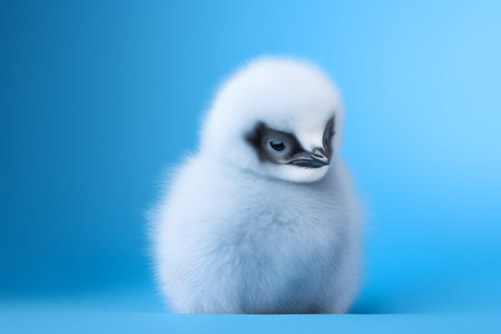 Cute Baby Penguin Portrait in Bold Minimalist Studio. Generative AI.の素材