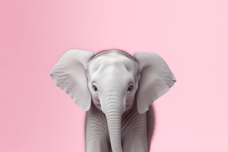 Cute Baby Elephant Portrait in Minimalist Studio Setting. Generative AI.の素材