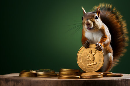 Spirited Squirrel with Banker's Coin Portrait. Generative AI.の素材