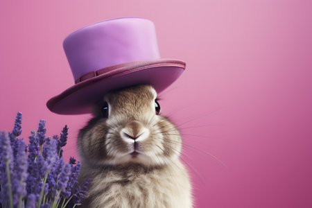 Radiant Rabbit with Gardener's Hat Portrait. Generative AI.の素材
