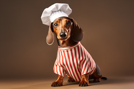 Dynamic Dachshund with Chef's Apron Portrait. Generative AI.の素材