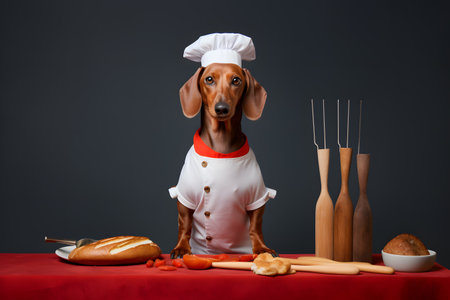 Dynamic Dachshund with Chef's Apron Portrait. Generative AI.の素材