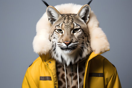 Lively Lynx with Trapper's Hat Portrait. Generative AI.の素材