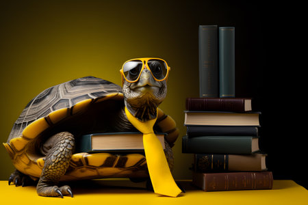 Tranquil Turtle with Librarian's Book Portrait. Generative AIの素材