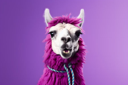Lively Llama with Mountaineer's Rope Portrait. Generative AI.の素材