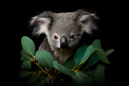 Cute Baby Koala Portrait in Vibrant Minimalist Studio. Generative AI.の素材