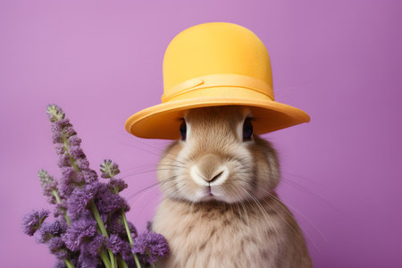 Radiant Rabbit with Gardener's Hat Portrait. Generative AI.の素材