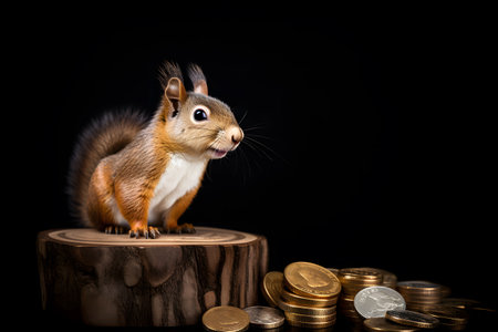 Spirited Squirrel with Banker's Coin Portrait. Generative AI.の素材