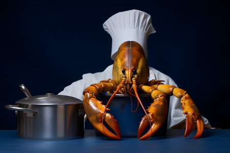 Lively Lobster with Chef's Pot Portrait. Generative AI.の素材