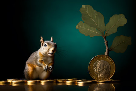 Spirited Squirrel with Banker's Coin Portrait. Generative AI.の素材