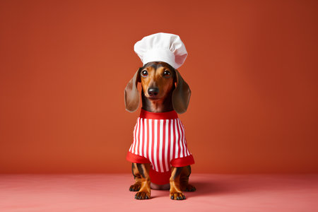Dynamic Dachshund with Chef's Apron Portrait. Generative AI.の素材