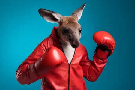 Playful Kangaroo with Boxing Gloves Portrait. Generative AI.の素材