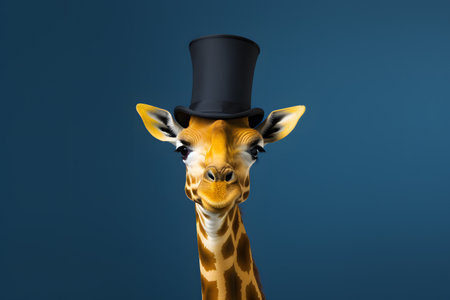 Majestic Giraffe with Top Hat Portrait. Generative AI.の素材