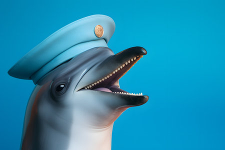 Playful Dolphin Donning Captain's Hat Portrait. Generative AI.の素材