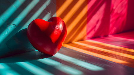 Vibrant Red Heart with Colorful Shadows. Generative AIの素材